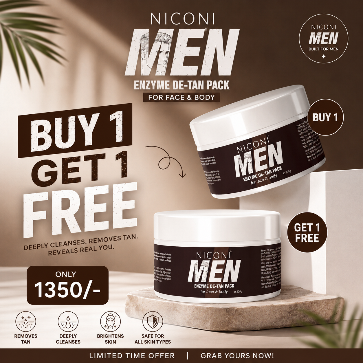 Niconi Mens Enzyme De-Tan Pack | Buy 1 Get 1 Free